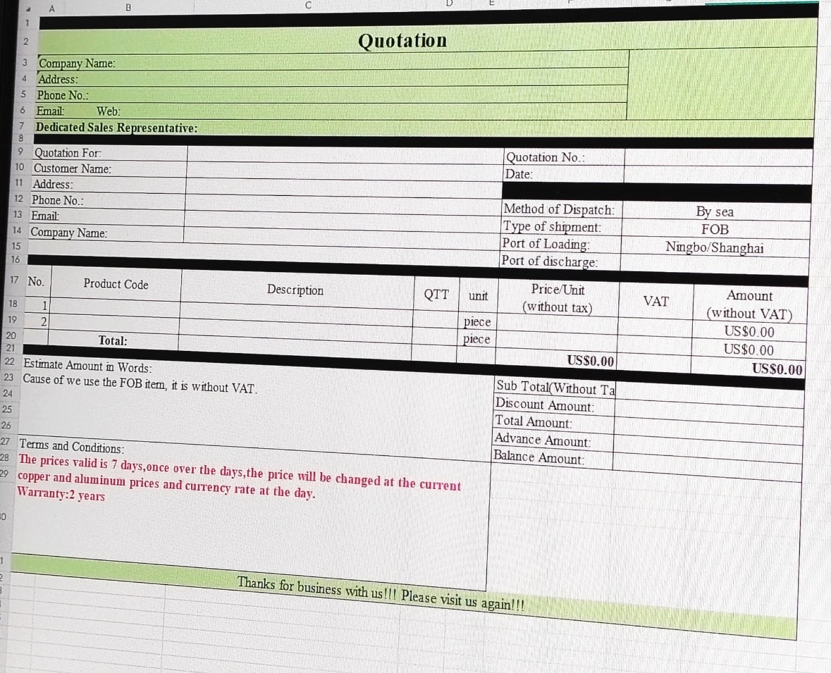 Quotation & Order Confirmation